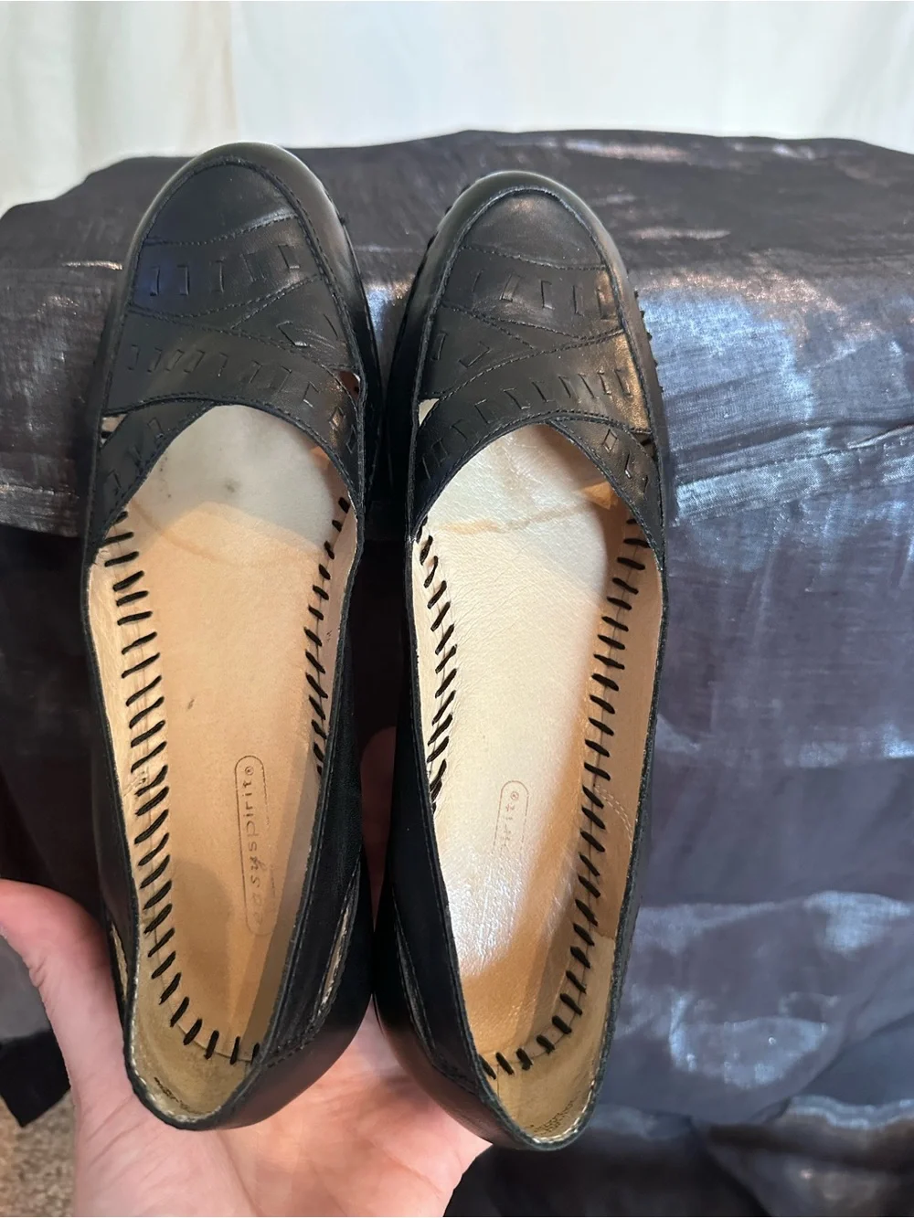 Leather Easy Spirit Black Women's Slip-On Loafers 6 1/2 medium 6.5 woven design